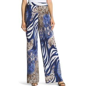 Chicos Black Label Wide Leg Animal Print Elastic Waist Pants Size‎ 00 XS 2